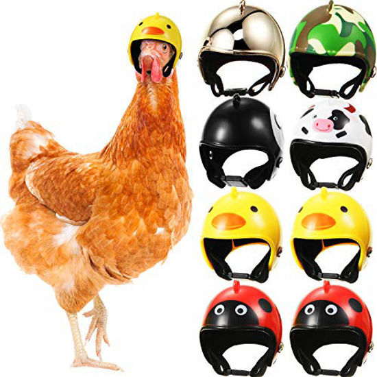 Picture of 8 Pieces Hens Helmet Chicken Helmet Pet Safety Helmet Funny Parrot Helmet Chicken Bird Hat Headwear Small Pet Hard Hat Pet Helmet Costumes Accessories for Chicken Bird Parakeet (Animal, Camouflage)