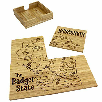 Picture of Totally Bamboo 4 Piece Wisconsin State Puzzle Coaster Set with Case