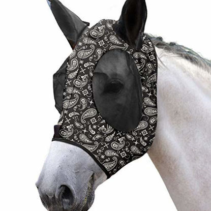 Picture of Harrison Howard Super Comfort Horse Fly Mask Elasticity Fly Mask with Ears UV Protection for Horse-Paisley Wave