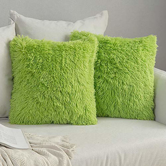 Picture of MIULEE Pack of 2 Luxury Faux Fur Throw Pillow Cover Christmas Deluxe Decorative Plush Pillow Case Cushion Cover Shell for Sofa Bedroom Car 16 x 16 Inch Green