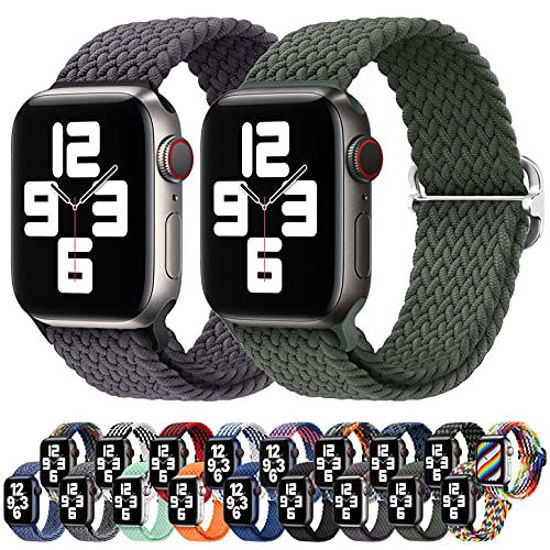 Stretchy Nylon Solo Loop Compatible with Apple Watch Band 38mm 40mm 41mm  42mm 44mm 45mm for Women Men, Adjustable Sport Elastic Wristbands Braided