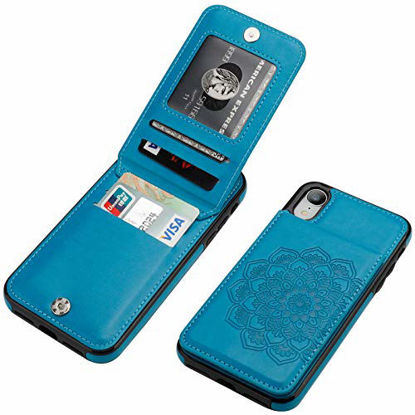 Picture of Vaburs iPhone Xs iPhone X Case with Wallet Card Holder,Embossed Mandala Pattern Flower PU Leather 4 Card Slots Kickstand Shockproof Protective Flip Cover for iPhone Xs/X 5.8 Inch(Blue)