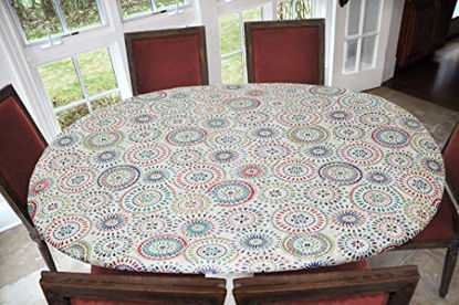 Picture of Elastic Edged Flannel Backed Vinyl Fitted Table Cover - Multi-Color Geometric Pattern - Oblong/Oval Fits Tables Up to 48"W x 68"L