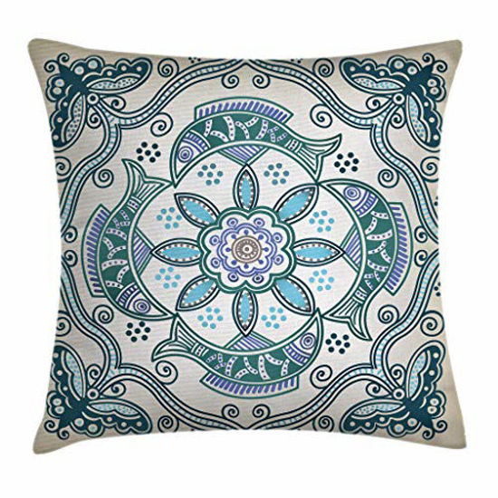 Picture of Ambesonne Floral Throw Pillow Cushion Cover, Victorian Butterfly and Curved Fish Pattern Eastern Shabby Form Image, Decorative Square Accent Pillow Case, 20" X 20", Blue Beige