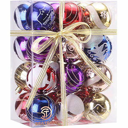 Picture of Sea Team 60mm/2.36" Delicate Painting & Glittering Shatterproof Christmas Ball Ornaments Decorative Hanging Christmas Ornaments Baubles Set for Xmas Tree - 24 Counts (Multicolored)