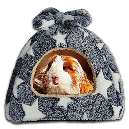 Picture of GINIDEAR Guinea Pig Bed, GINIDEAR Guinea Pig Hideout House Accessories Warm Bed for Small Animals Hamsters Chinchillas Dwarf Bunnies Hedgehogs. M, Grey Stars.