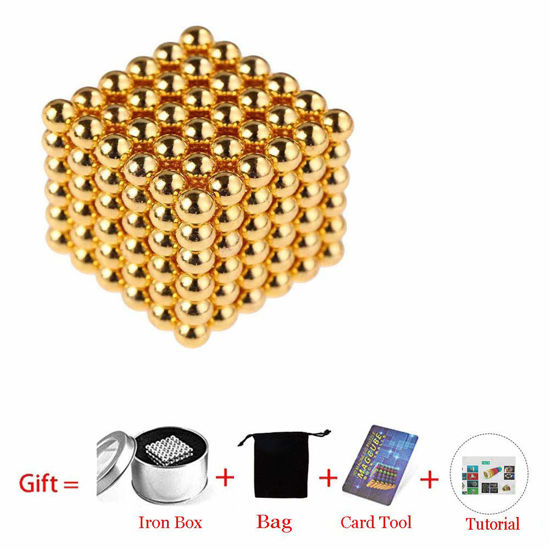 Picture of Beautychen Magnetic Cube 216pcs 5mm Magnets Blocks Magnetic Square Cube Children's Puzzle Magic Cubes DIY Educational Toys for Kids Intelligence Development and Stress Relief (Golden)