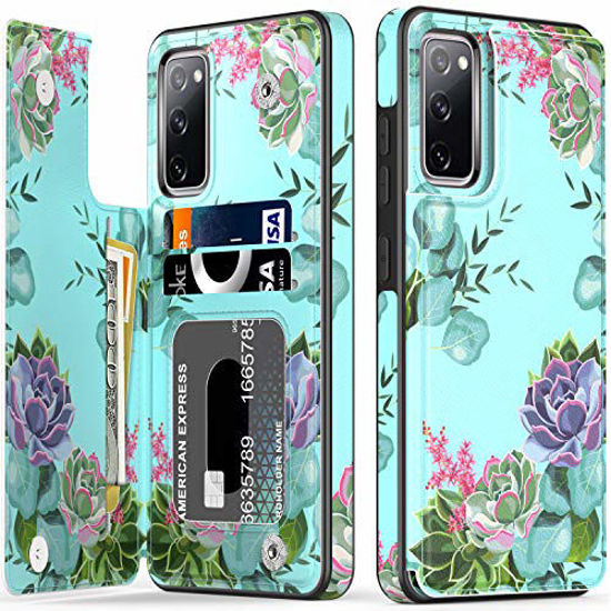 Picture of LETO Galaxy S20 FE Case,Flip Folio Leather Wallet Case Cover with Fashion Flower Designs for Girls Women,with Card Slots Kickstand Phone Case for Samsung Galaxy S20 FE Green Floral Garden