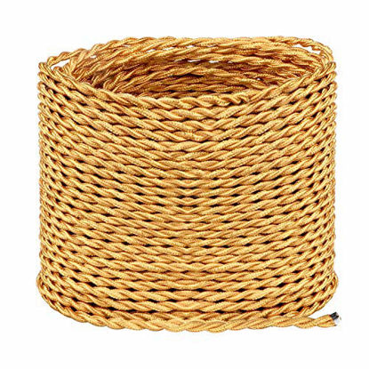 Picture of 32.8ft Twisted Cloth Covered Wire, Brass 18/2 Cloth Covered Electrical Wire, 18 Wire Gauge 2-Conductor Fabric Covered Lamp Cord, Vintage Twisted Cloth Covered Wire, for DIY Projects (Brass)