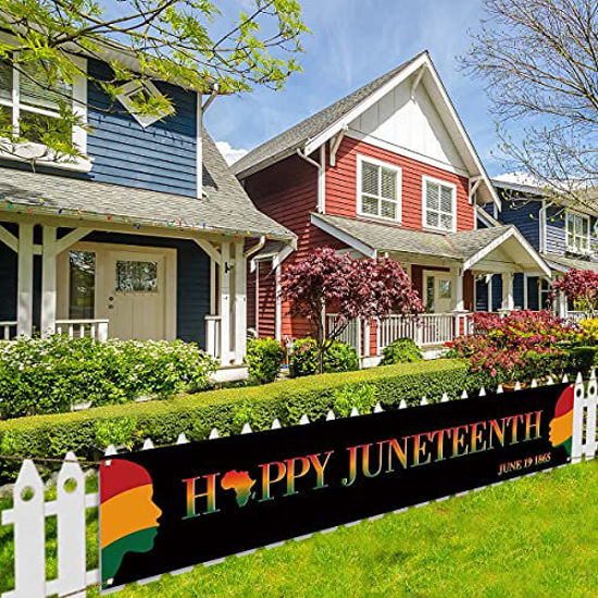 Picture of Large Happy Juneteenth Banner for Fence Juneteenth June 19th Independence Day Decoration African Afro American Frstival Celebration Supplies