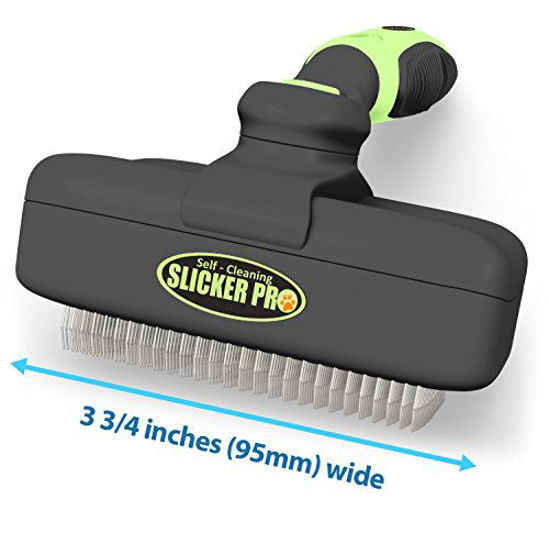 Picture of HappyDogz Self-Cleaning Slicker Brush For Dogs and Cats - Pet Brush for Shedding and Grooming Long and Short Hair - Easy to Clean - Stainless Steel Bristles - Easily Removes Mats, Tangles, and Unhealthy Fur, Hair Deshedding Supplies