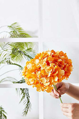 Picture of Kislohum Orange Hydrangea Silk Flower 10 Heads Artificial Hydrangea Silk Flowers for Wedding Centerpieces Bouquets DIY Floral Decor Home Decoration with Long Stems