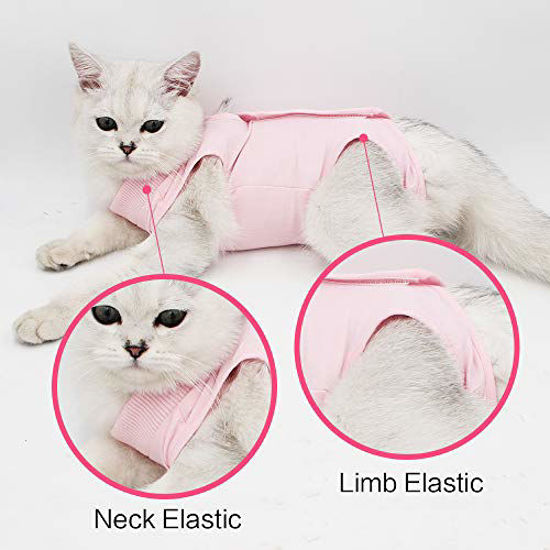 Picture of Cat Professional Recovery Suit for Abdominal Wounds or Skin Diseases, E-Collar Alternative for Cats and Dogs, After Surgery Wear, Home Clothing (M, Pink)