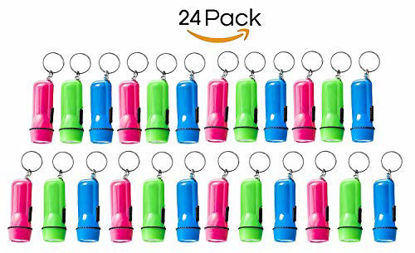 Picture of Kicko Mini Flashlight Keychain - 24 Pack - Assorted Colors, Green, Light Blue and Pink, Batteries Included - for Kids, Party Favors, Goody Bag Fillers, Prizes, Pocket Size, Chain for Key - 2 Inch