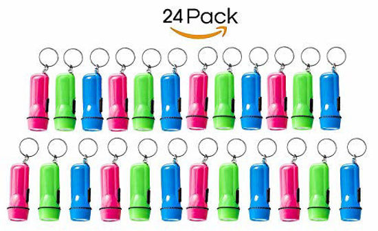 Picture of Kicko Mini Flashlight Keychain - 24 Pack - Assorted Colors, Green, Light Blue and Pink, Batteries Included - for Kids, Party Favors, Goody Bag Fillers, Prizes, Pocket Size, Chain for Key - 2 Inch