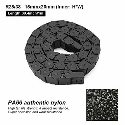 Picture of LMioEtool R28/38 15mm x 20mm(Inner H x Inner W) Black Plastic Cable Wire Carrier Drag Chain 1M Length for CNC, with End Connectors - Semi Enclosed Type (Inner Side openable)