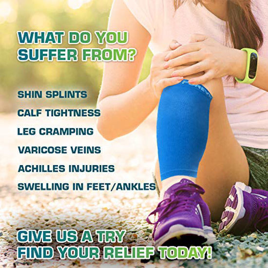 Calf Compression Sleeves - Leg Compression Socks for Runners, Shin Splint,  Varicose Vein & Calf Pain Relief - Calf Guard Great for Running, Cycling,  Maternity, Travel, Nurses (Blue, Medium) : : Health