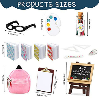 Picture of 8 Pieces Doll School Supplies Mini School Supplies Includes Mini Doll Backpack Glasses Blackboard Miniature Books Palette Paper Clipboard Pencil Doll Rulers Doll Accessories (Chic Style)