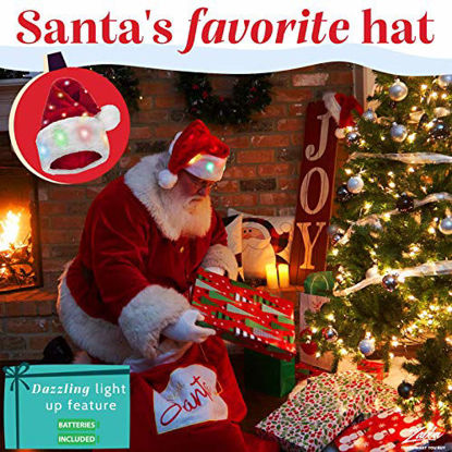 Picture of Funny Light Up Santa Hat for Adults [1 Hat] with 20 Blinking Color-changing Light up LED Lights - Soft Plush Faux Fur for Light up Christmas Hat for Adults and Kids (1 Hat)