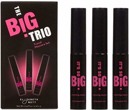 Picture of Cruelty-Free Black Volumizing Mascara Travel Set: Elizabeth Mott Its So BIG - Sample-size Minis - Waterproof Lash Extending Mascara with Hourglass Wand - No Eyelash Clump, Tube Mascara - 3 Pack, 4ml