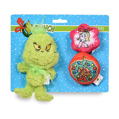 Picture of Dr. Seuss The Grinch Snowflake Plush Squeaky Dog Toy 3 Pack | The Grinch Plush Dog Toys from Dr Seuss Collection | Small Squeaky Dog Toys Backercard, 6 Inch