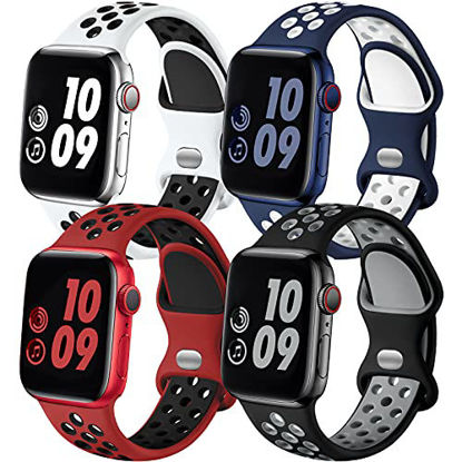 Picture of Adorve Compatible with Apple Watch Band 41mm 40mm 38mm SE iWatch Series 7 6 5 4 3 2 1 for Women Men, Breathable Sport Silicone Replacement Strap, Blue White/White Black/Black Gray/Red Black, M/L