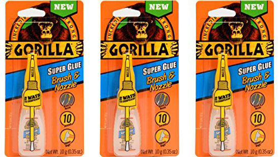 Picture of Gorilla Super Glue with Brush & Nozzle Applicator, 10 Gram, Clear, (Pack of 3)