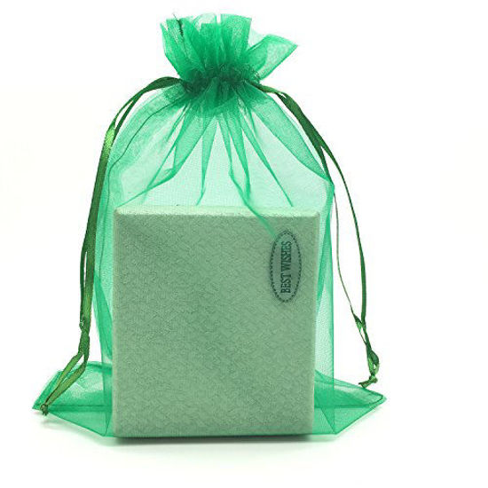 Picture of SUNGULF 100pcs Organza Pouch Bag Drawstring 6"x9" 16x22cm Strong Gift Candy Bag Jewelry Party Wedding Favor (Dark Green)