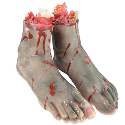 Picture of Hosfairy Fake Severed Hands Feet for Halloween Horror Scary Party Props Decoration (1 Pair Bloody feet)