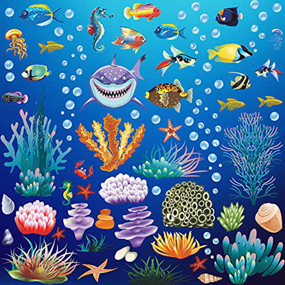 Picture of LiveGallery 8 Sheets of 12inch x 18inch 3D Removable Ocean Animals Wall Sticker Under The Sea Fish Sharks Turtles Coral Whales Wall Decal for Kids Babys Girls Bedroom Nursery Bathroom Living Room (Shark)