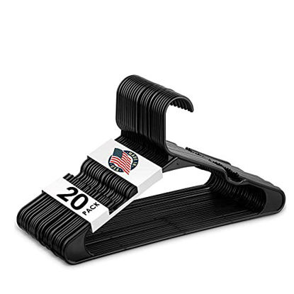 Picture of Black Standard Plastic Hangers, Notched, Set of 20 Durable and Slim, Notched, Made in The USA (Black, 20 Pack)