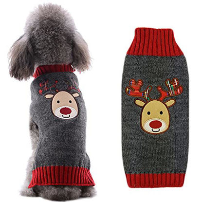 Picture of PETCARE Reindeer Christmas Dog Sweater Gray Cat Sweater Vest Cartoon Elk Pet Holiday Dog Clothes Puppy Sweaters for Small Medium Large Dogs Cats Fall Winter Outfits Xmas Dog Costume,XX-Large