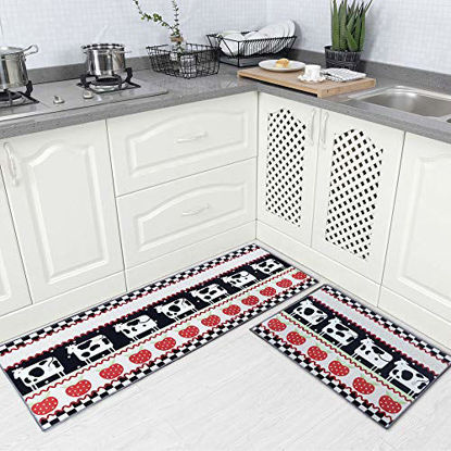 Picture of Carvapet 2 Piec Non-Slip Kitchen Rug TPR Non-Skid Backing Mat for Doorway Bathroom Runner Rug Set, Cow Design (17"x48"+17"x24")