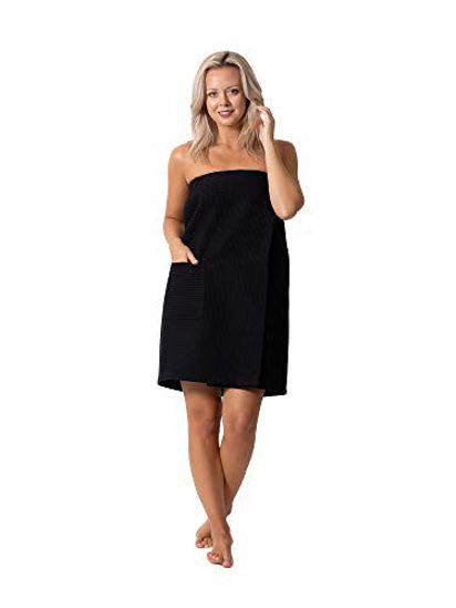 Picture of Quick Dry, Lightweight Waffle Spa/Bath Wrap with Adjustable Closure & Elastic Top (Black, L/XL)