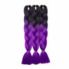 Picture of Benehair Jumbo Braiding Hair 24 inch Jumbo Braid Hair Extensions Ombre Black to Purple Jumbo Box Braids Crochet Hair Long for Women Kids DIY High Temperature Synthetic Fiber 3 Bundles