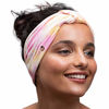 Picture of BLOM Original Tie Dye Headbands for Women. Traditionally dyed in Bali. Wear for yoga, fashion, working out, travel, or running. Wear wide turban knotted. Multi style design. (Strawberries & Cream)