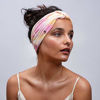 Picture of BLOM Original Tie Dye Headbands for Women. Traditionally dyed in Bali. Wear for yoga, fashion, working out, travel, or running. Wear wide turban knotted. Multi style design. (Strawberries & Cream)