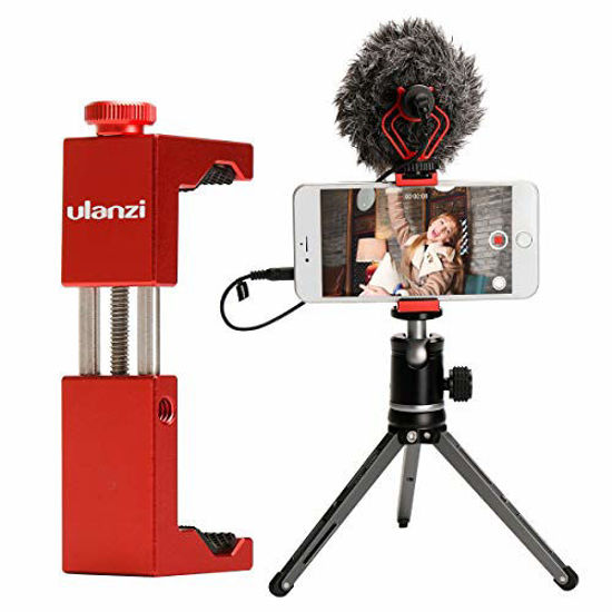 Picture of Ulanzi ST-02S Aluminum Phone Tripod Mount w Cold Shoe Mount, Support Vertical and Horizontal, Universal Metal Adjustable Clamp for iPhone 12 11 Xs Max 8 7 Plus Samsung Huawei Android Smartphones-Red