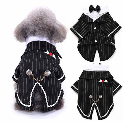 Picture of Bonaweite Dog Black Suit Costume, Pet Halloween Costume with Bow Tie, Formal Boston Tuxedo Shirt for Small Medium Large Puppy Dogs, Cat Dark Bride Costume Prince Wedding Clothes