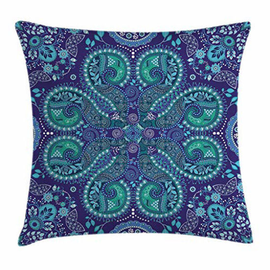 Picture of Ambesonne Paisley Throw Pillow Cushion Cover, Motifs Inspired with Ivy Flowers Round Shapes, Decorative Square Accent Pillow Case, 18" X 18", Cadet Blue