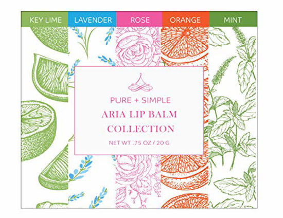 Picture of Vegan Lip Balm by PURE + SIMPLE Aria Lip Balm Collection, Cruelty Free Chapstick, Moisturize Dry, Cracked, or Chapped, Lips, 5 Tube Set.