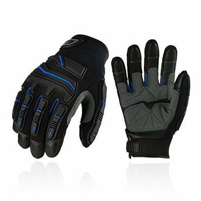 Picture of Vgo 1-Pair Grain Cowhide Leather Heavy Duty Mechanic Work Gloves, Touchscreen Compatible (Size L, Blue, CA9730HL)