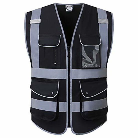 Picture of HATAUNKI Class 2 Retro-Reflection Safety Vests 9 Pockets and Front Zipper ANSI/ISEA 107-2015 (Black-03, Medium)