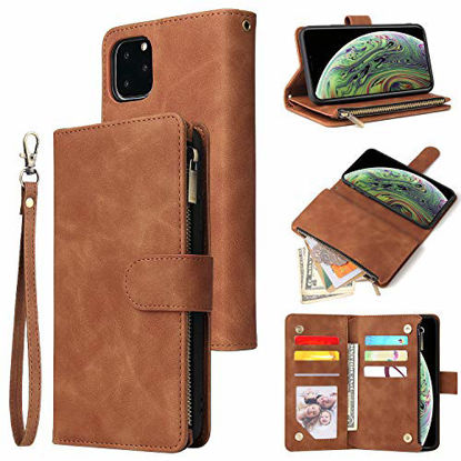 Picture of LBYZCASE Phone Case for iPhone 11 6.1 inch,Luxury Folio Flip Wallet Leather Cover[Zipper Pocket][Magnetic Closure][Wrist Strap][Kickstand ] for Apple iPhone 11-Brown