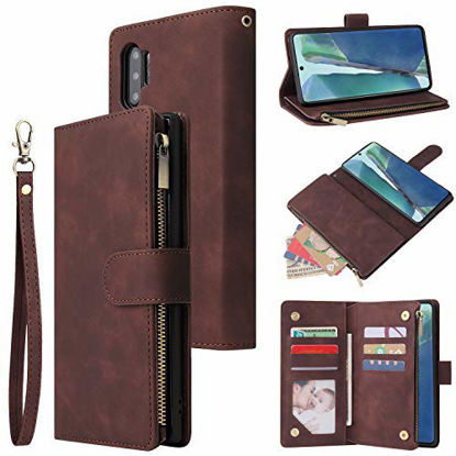 Picture of LBYZCASE Phone Case for Galaxy Note 10 Plus,Note 10+ Wallet Case,Luxury Folio Flip Leather Cover[Zipper Pocket][Wrist Strap][Kickstand ] for Samsung Galaxy Note 10 Plus-Coffee