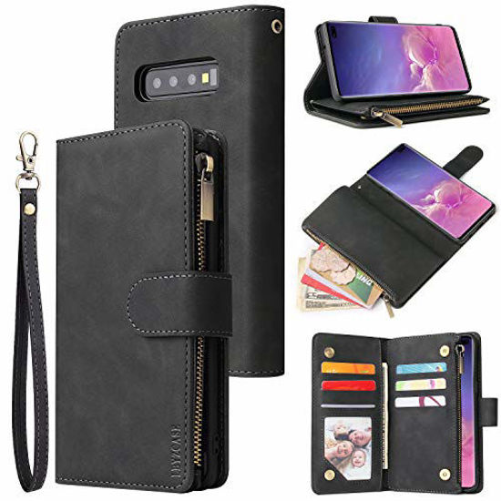 Picture of LBYZCASE Galaxy S10 Plus Case,Samsung S10 Plus Wallet Case,Luxury Folio Flip Leather Phone Cover[Zipper Pocket][Wrist Strap][Kickstand][Magnetic Closure] for Samsung Galaxy S10 Plus-Black