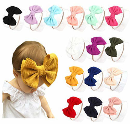 Picture of DANMY Baby Girl Nylon Headbands Newborn Infant Toddler Bow Hairbands Soft Headwrap Children Hair Accessories (15pack-Pink Set)