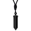 Picture of MAIBAOTA Black Obsidian Healing Crystal Necklace Adjustable Rope Stone Point Pendant Necklaces Natural Reiki Gemstone Jewelry for Women Men