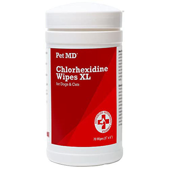 Picture of Pet MD Chlorhexidine Wipes XL with Aloe for Dogs and Cats - Medicated Wipes for Skin Infections, Hotspots, Acne, & Other Skin Conditions - 70 XL Wipes