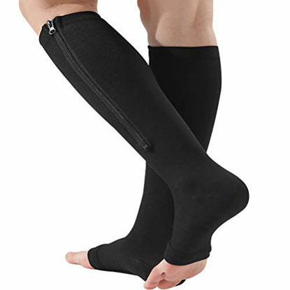 Picture of Bacophy 2 Pairs Zipper Compression Calf Socks 15-20 mmHg Open Toe Women Men
